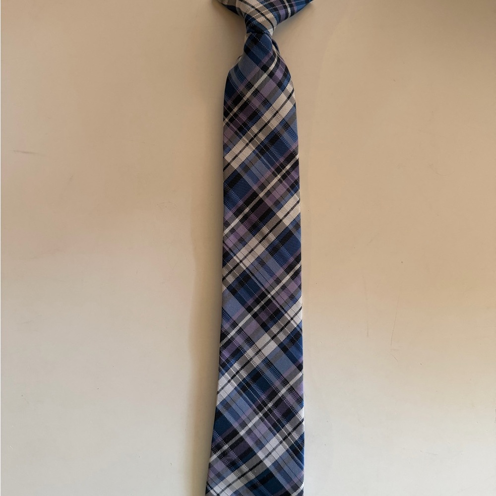 Plaid Blue and Purple Boys Clip on Tie